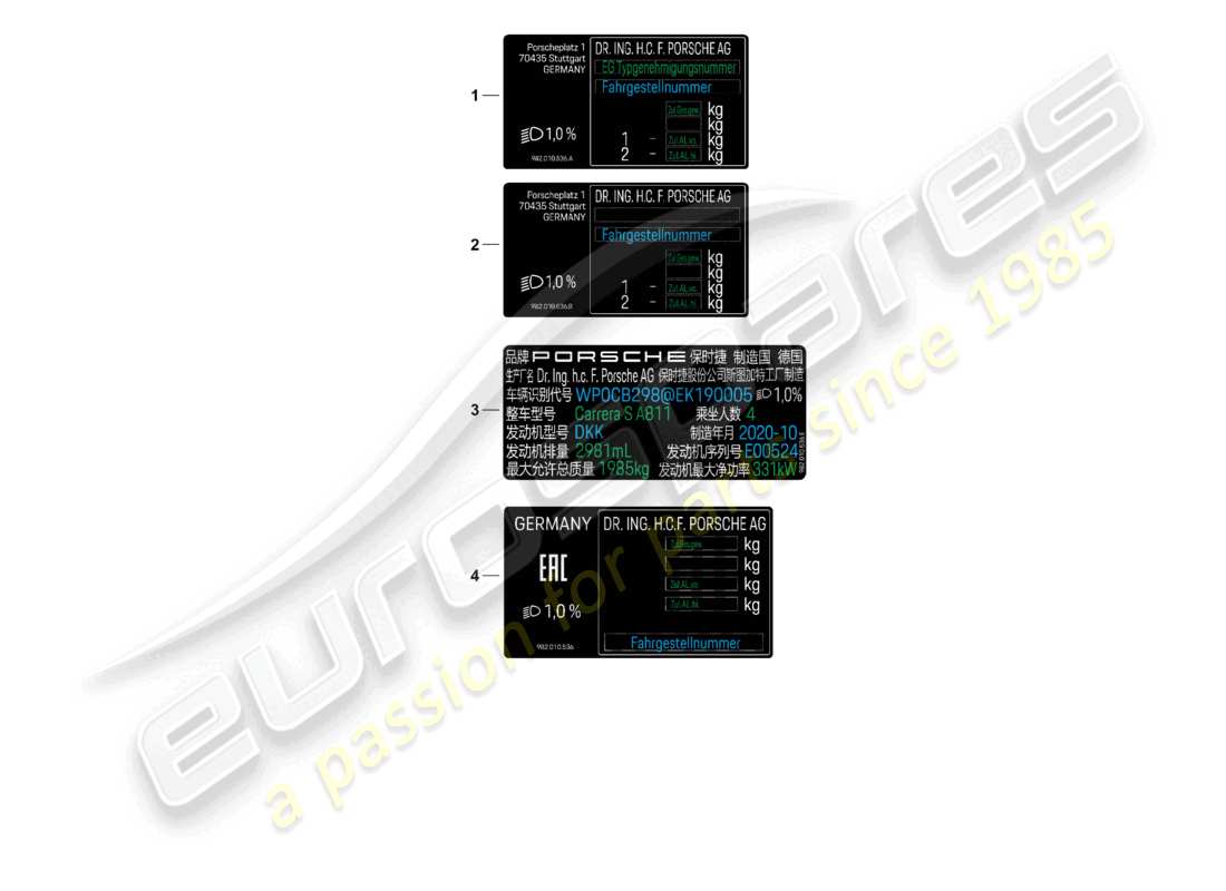 porsche 2022 (718 cayman gt4) signs/notices d - mj 2022>> part diagram