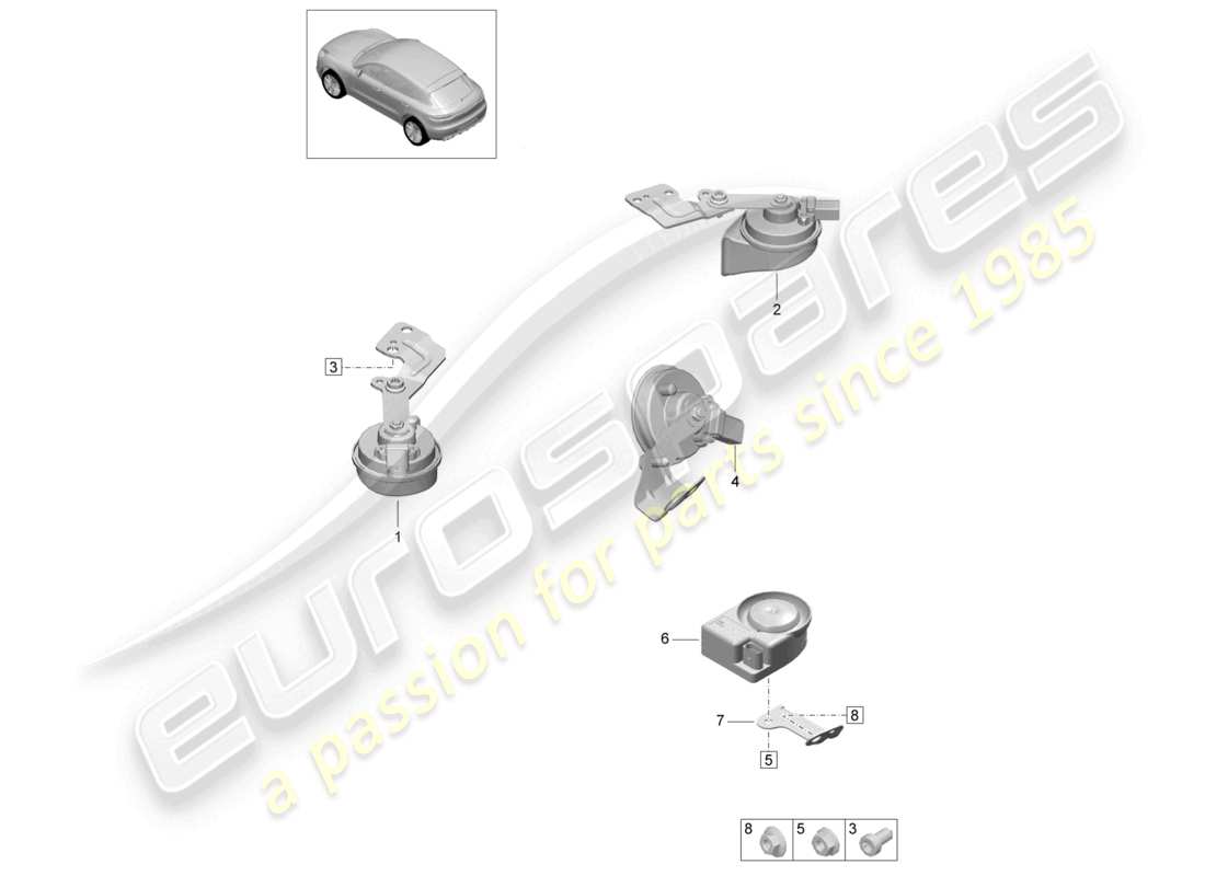 porsche 2021 (macan) fanfare signal horn electronic siren part diagram