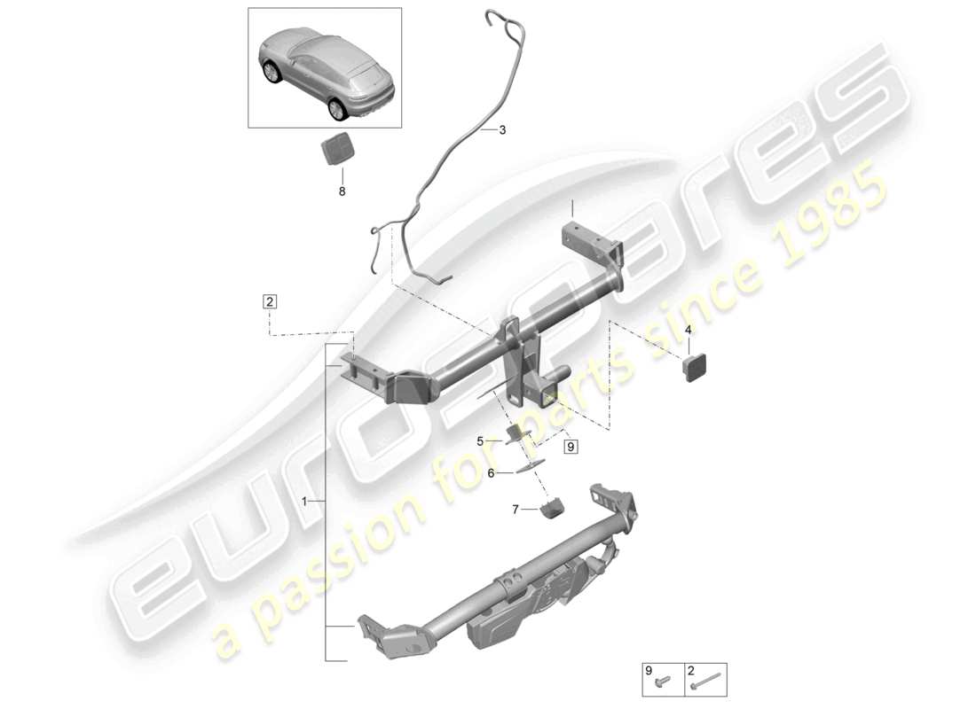 porsche 2021 (macan) tow hitch part diagram