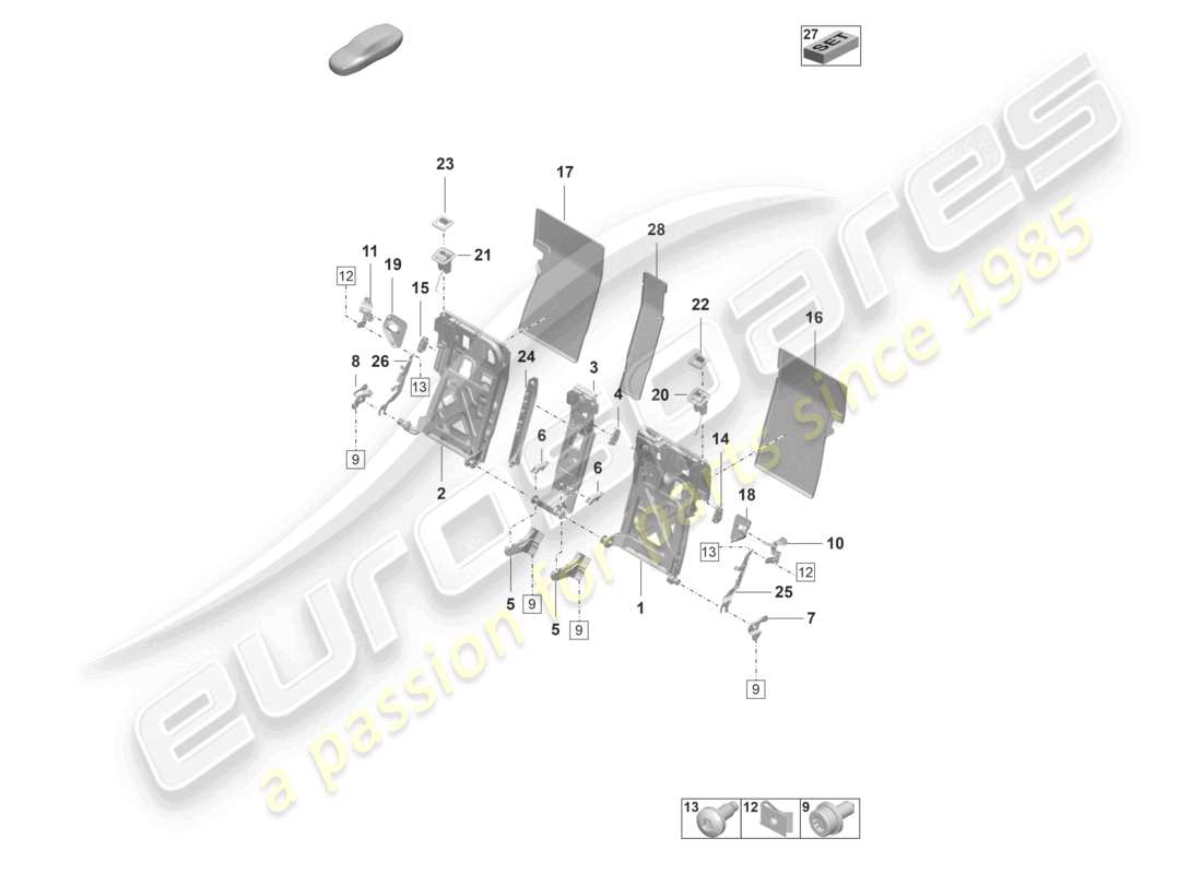 porsche 2021 (taycan 9j1-1) backrest frame comfort seat part diagram