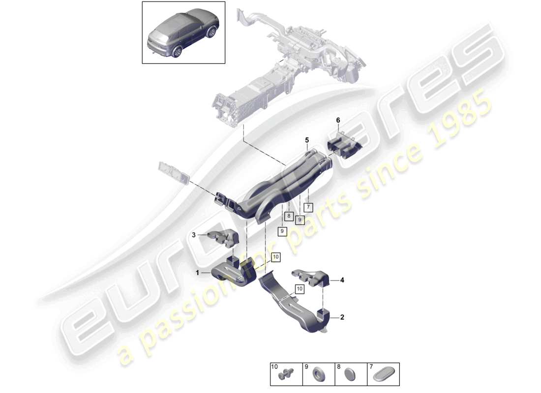 porsche 2023 (cayenne e3 9ya/9yb) air guide air conditioning 2-zonen passenger compartment part diagram