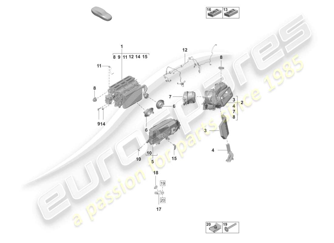 porsche 2021 (taycan 9j1-1) air conditioning rhd heat., vent. and ac system part diagram