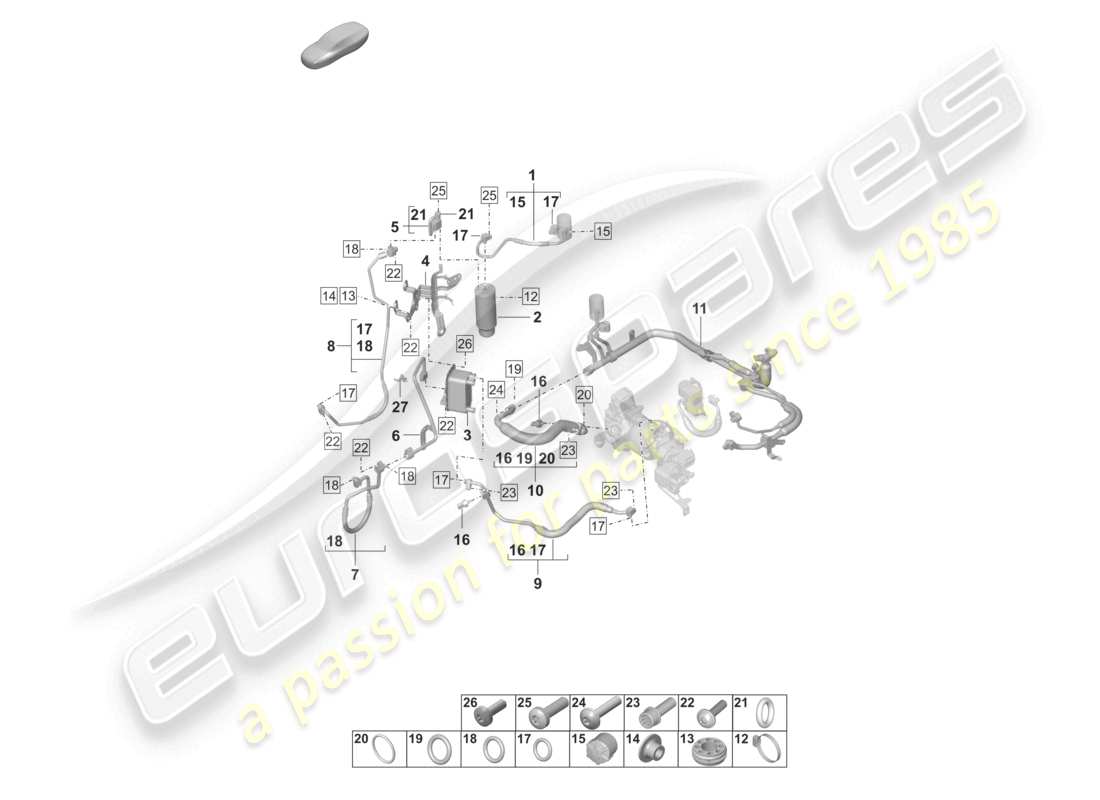 porsche 2021 (taycan 9j1-1) air conditioning refrigerant line dryer insert with attachment parts without: heat pump r134a coolant part diagram