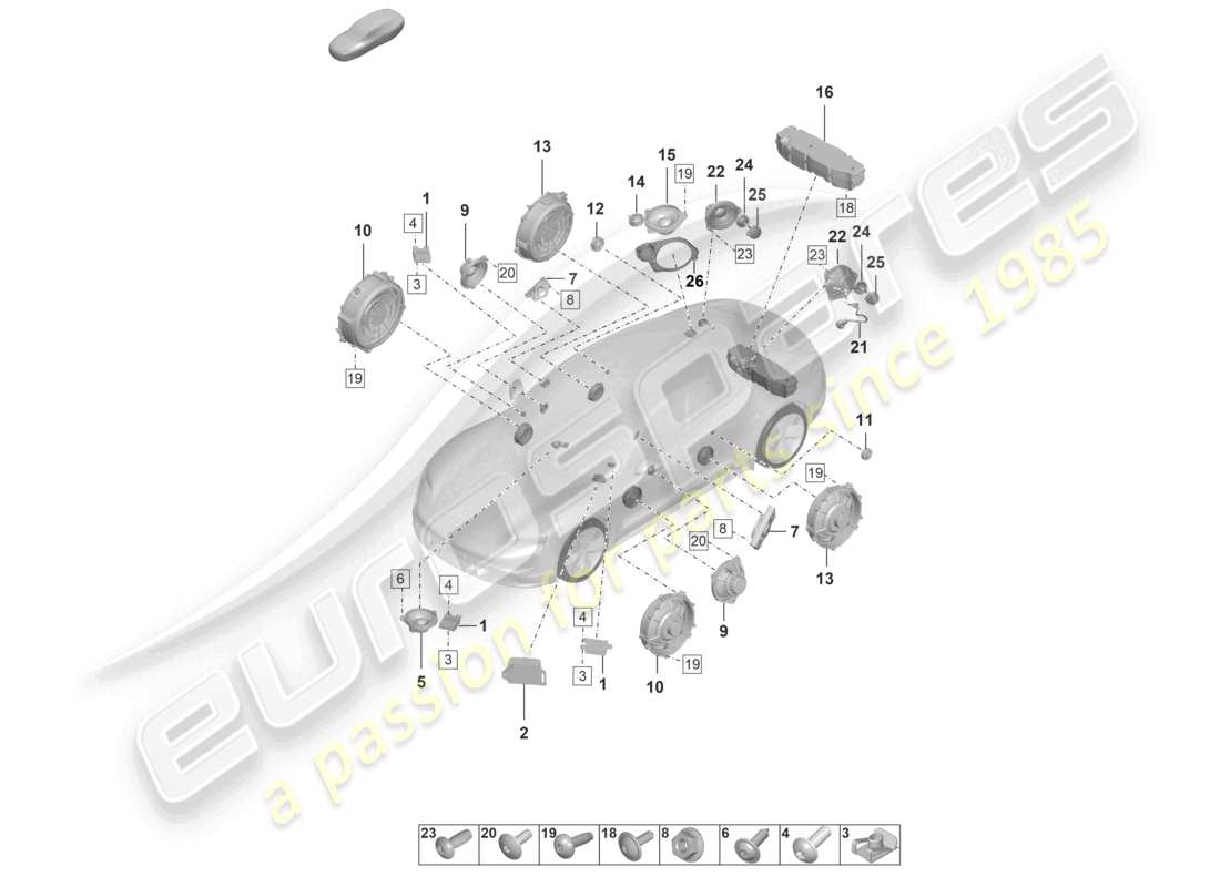 porsche 2021 (taycan 9j1-1) loudspeaker part diagram