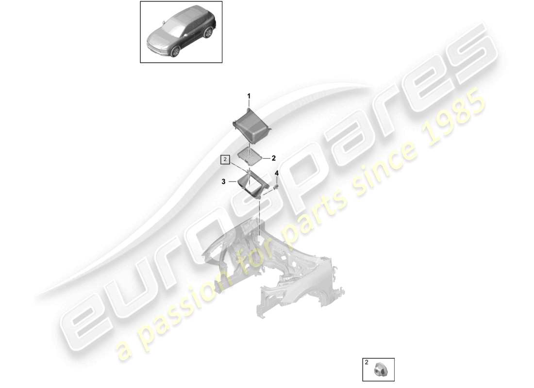 porsche 2023 (cayenne e3 9ya/9yb) fresh air intake air distribution housing part diagram
