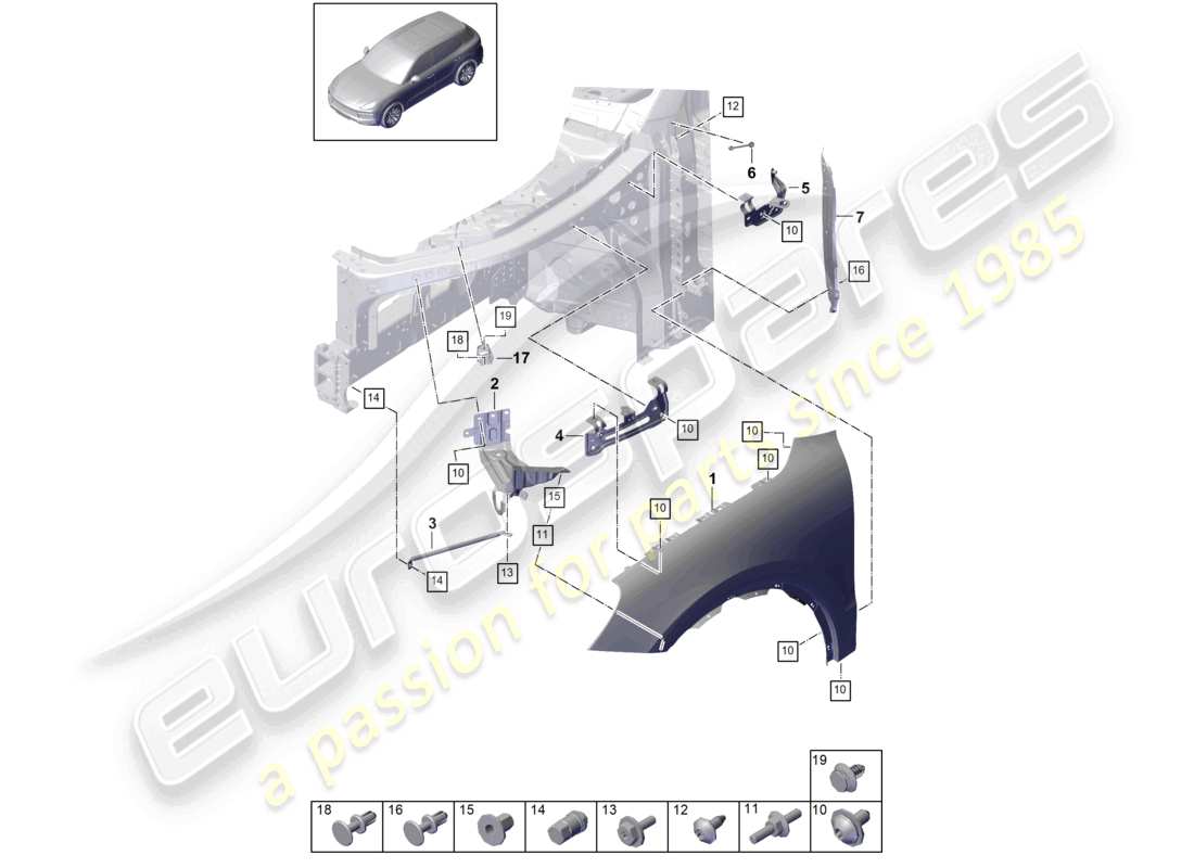 porsche 2023 (cayenne e3 9ya/9yb) wing parts diagram