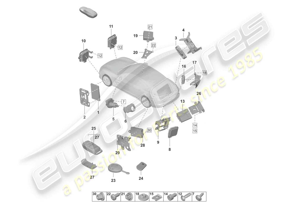 porsche 2021 (panamera 971-2) control units front end rear end ignition/starter switch auxiliary heater control unit for distance regulation for vehicles with lane change assist spoiler part diagram