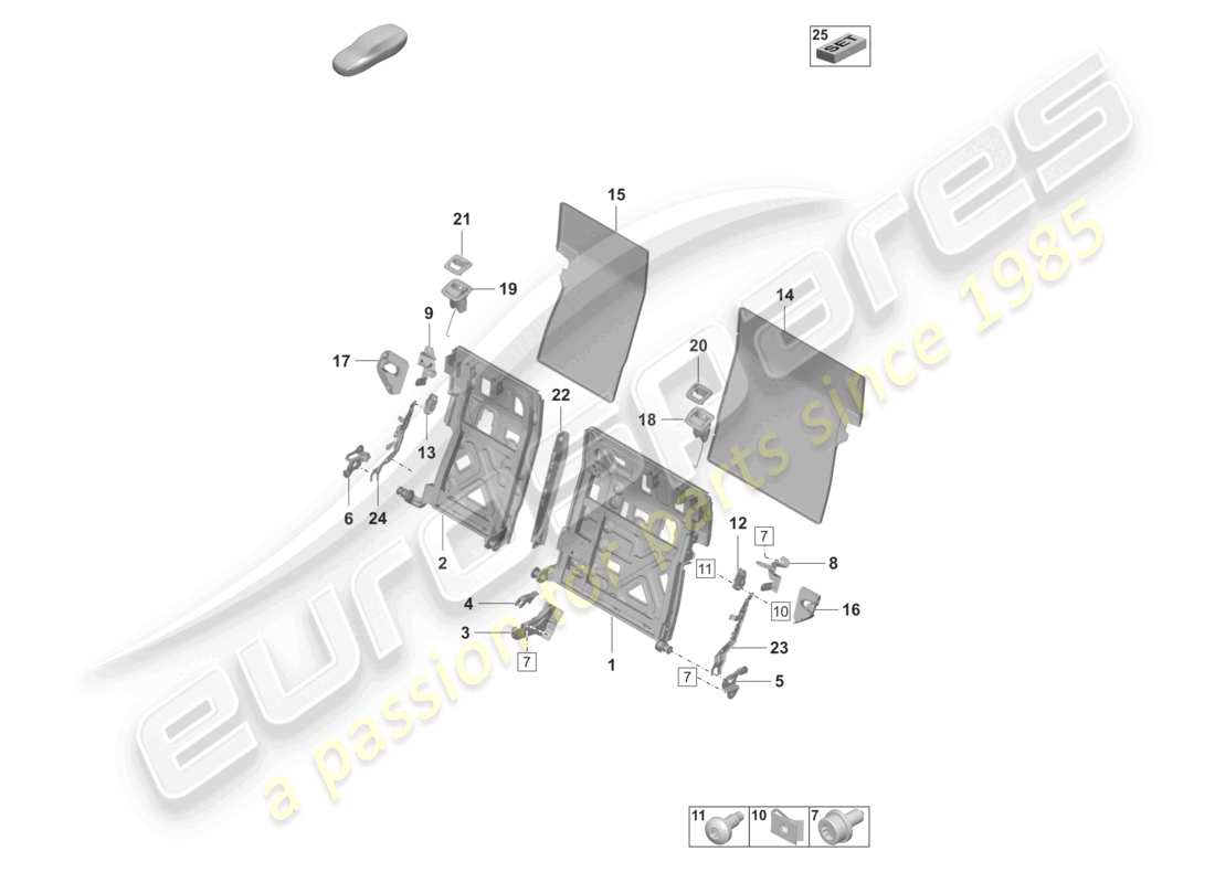 porsche 2021 (taycan 9j1-1) backrest frame standard seat part diagram