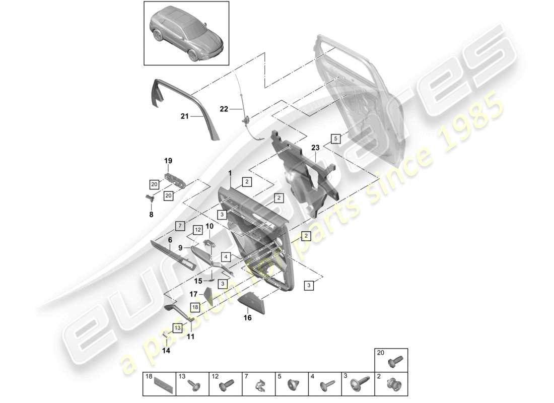 porsche 2022 (cayenne e3 9ya/9yb) door panel rear leatherette part diagram