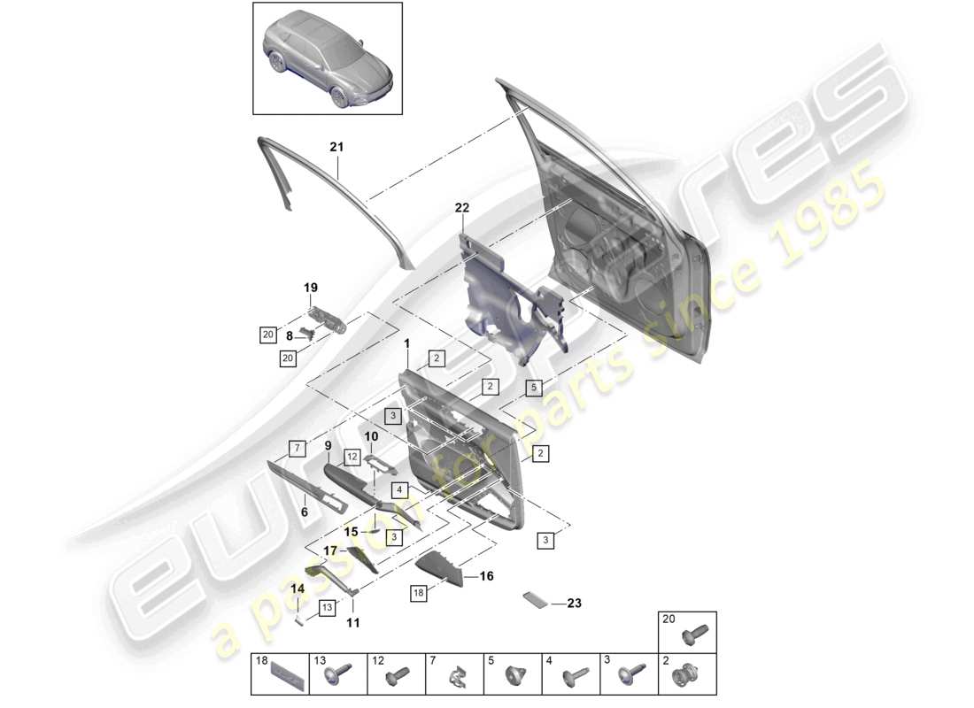 porsche 2024 (cayenne e3 9ya/9yb) door panel front leatherette part diagram