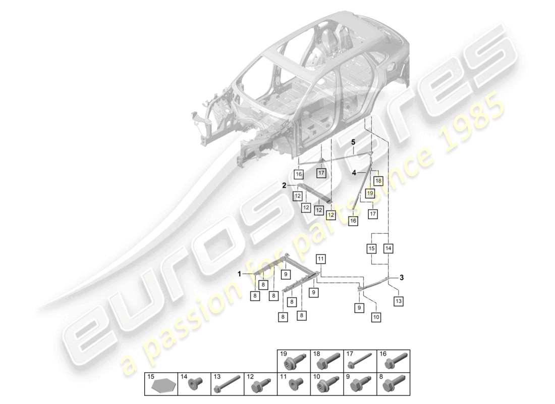 porsche 2023 (cayenne e3 9ya/9yb) dome strut rear parts diagram