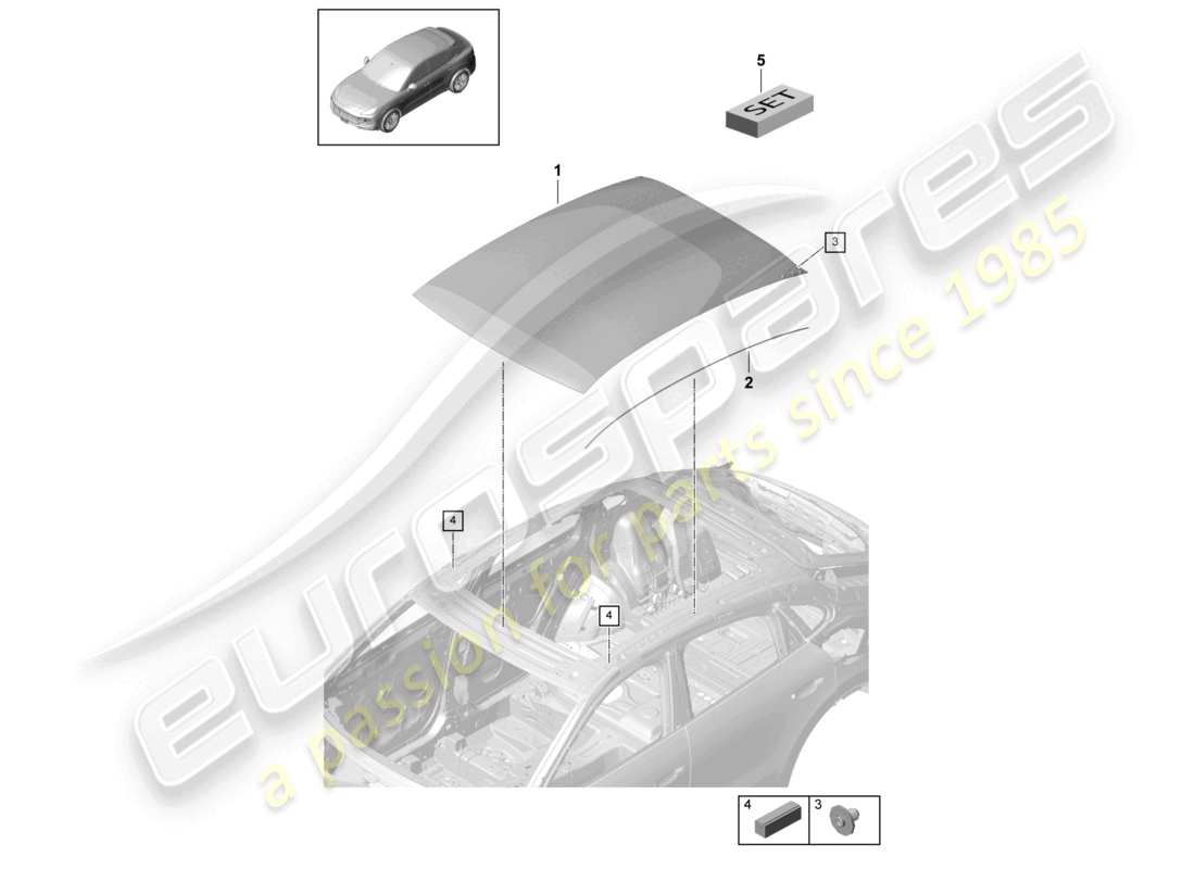 porsche 2024 (cayenne e3 9ya/9yb) glass roof parts diagram