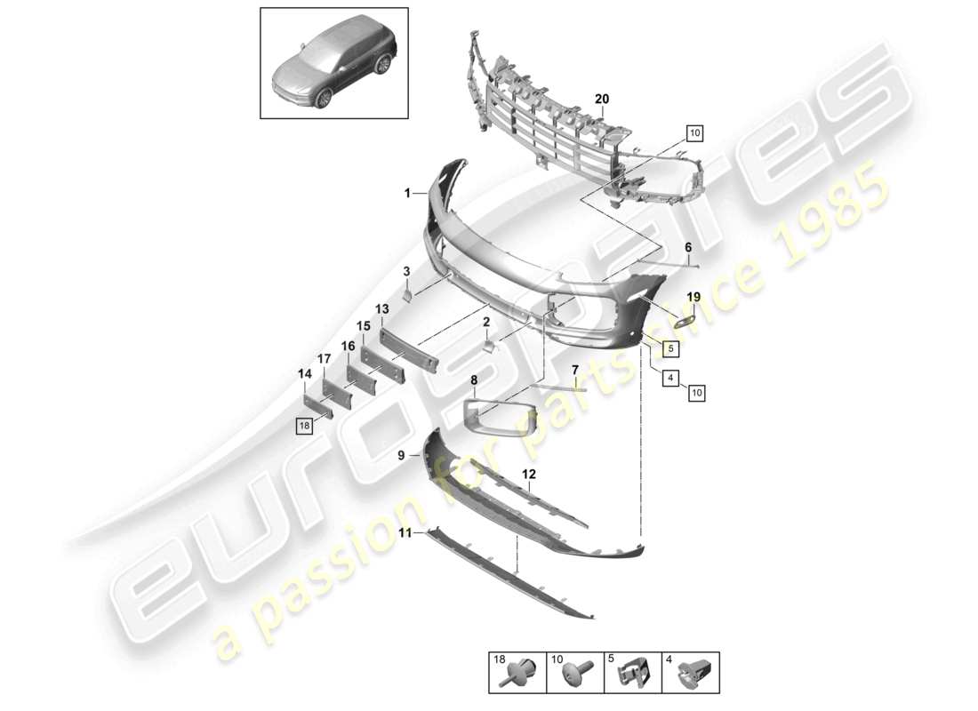 porsche 2023 (cayenne e3 9ya/9yb) bumper front turbo parts diagram