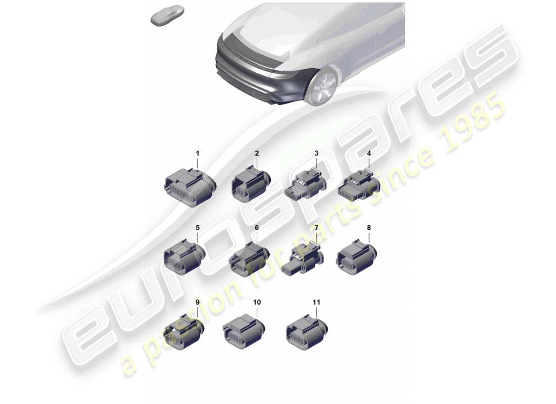 porsche 2021 (taycan 9j1-1) connector housing rear and bumper and lighting part diagram