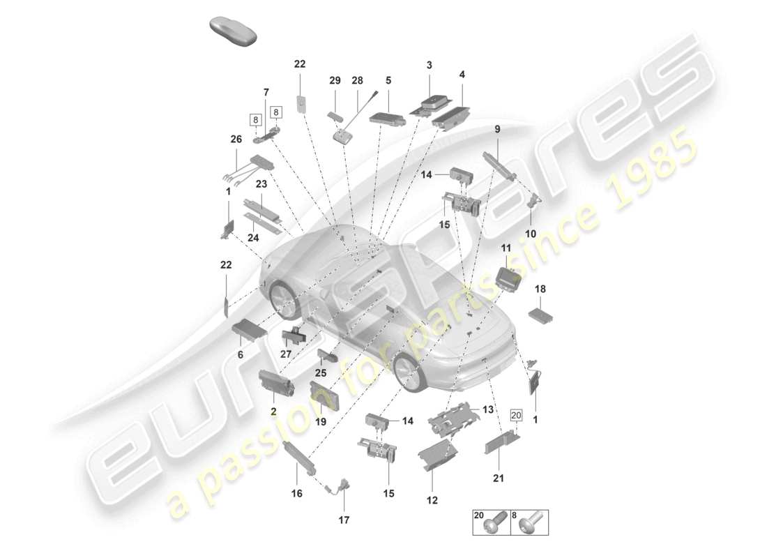 porsche 2021 (taycan 9j1-1) aerial chip card reader for road toll system part diagram