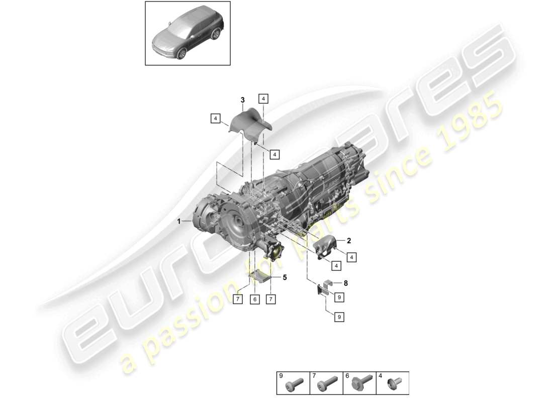 porsche 2024 (cayenne e3 9ya/9yb) electric motor for vehicles with hybrid drive part diagram