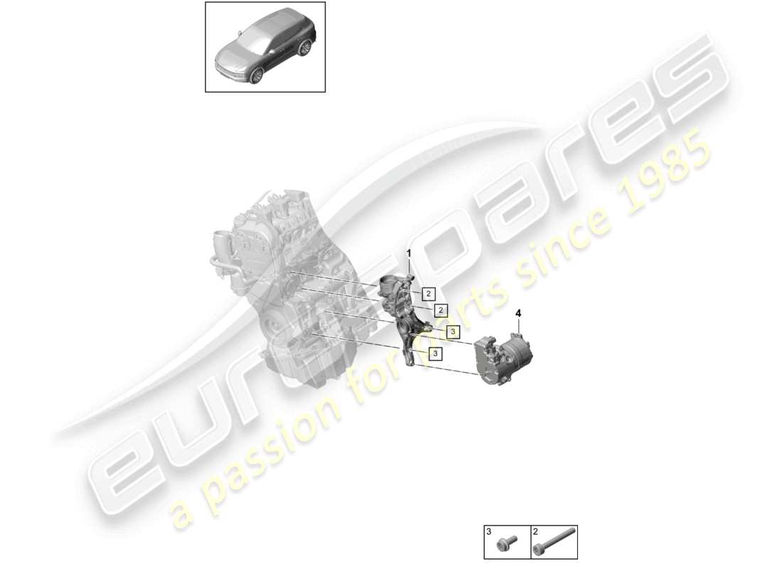 porsche 2023 (cayenne e3 9ya/9yb) poly-v-belt belt tensioner damper parts diagram