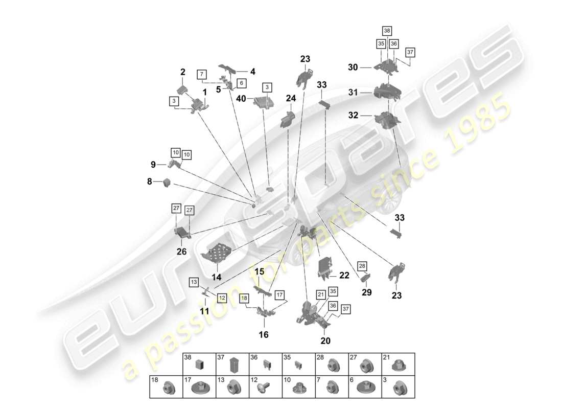 porsche 2024 (cayenne e3 9ya/9yb) central electrics fuse box parts diagram
