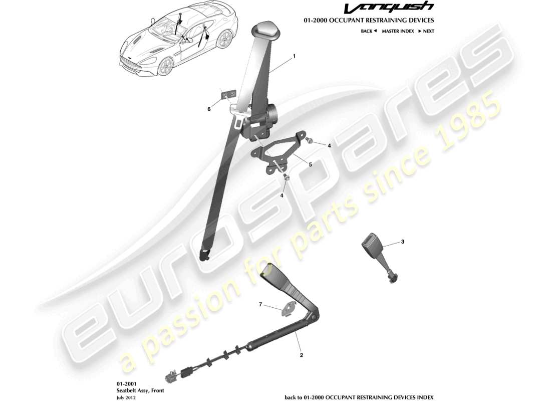 aston martin vanquish (2018) front seat belts parts diagram