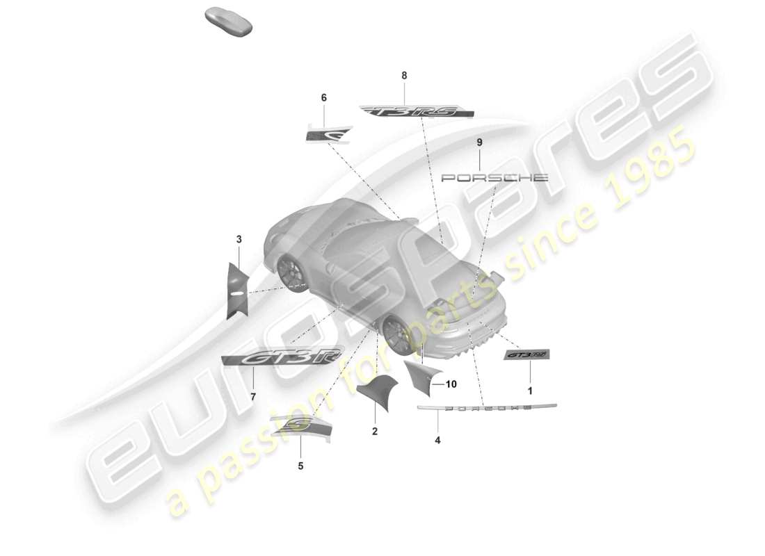 porsche 2022 (992-1 gt3/rs/st) inscriptions/lettering part diagram