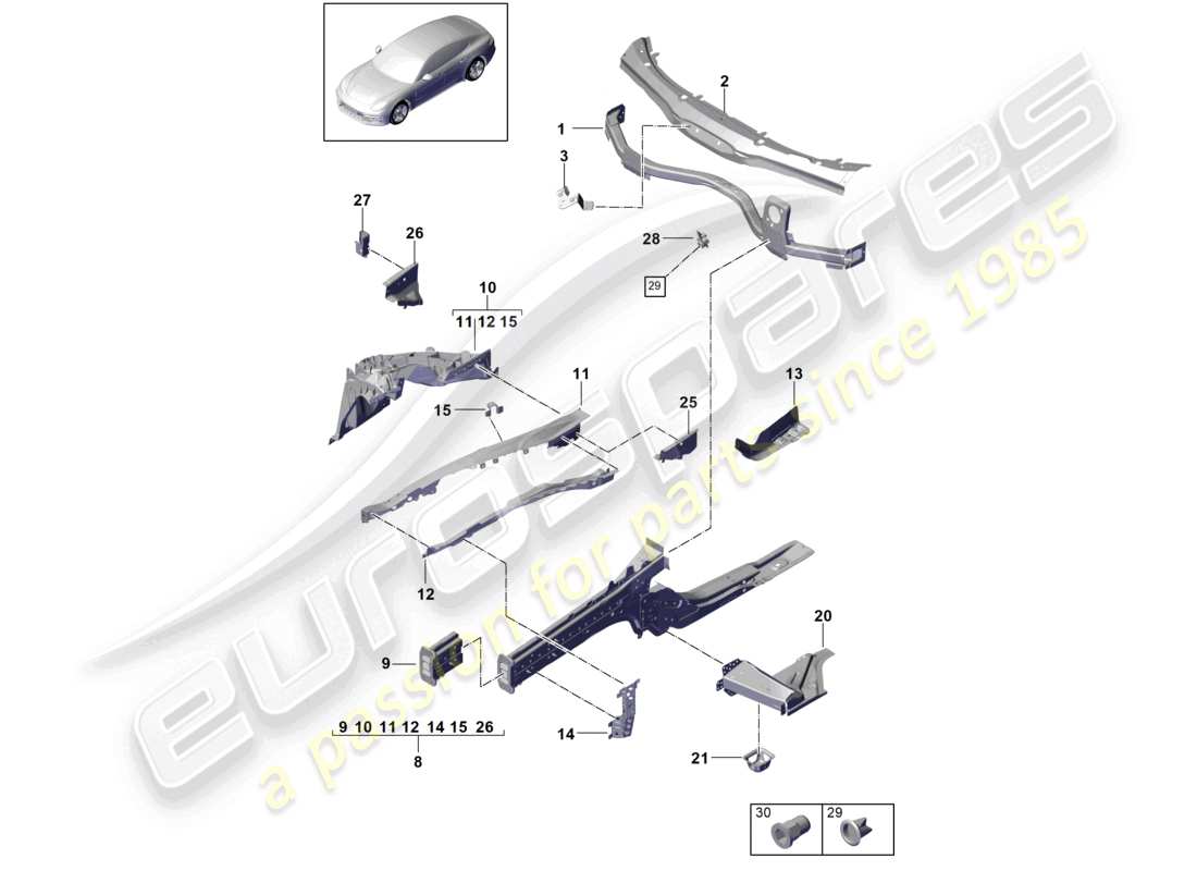 porsche 2021 (panamera 971-1) front end individual parts part diagram