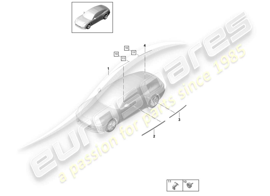 porsche 2021 (panamera 971-1) trim front and rear doors part diagram