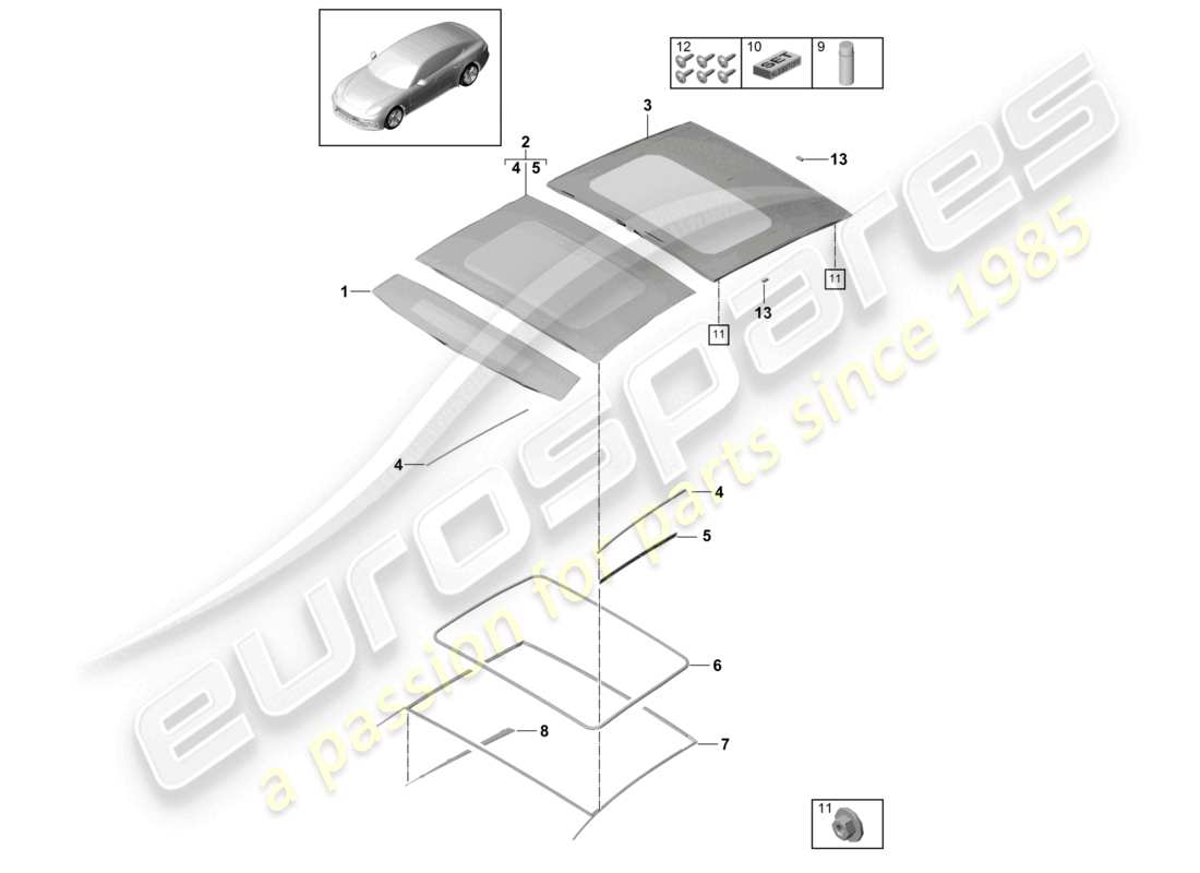 porsche 2021 (panamera 971-1) glass sliding roof accessories parts diagram