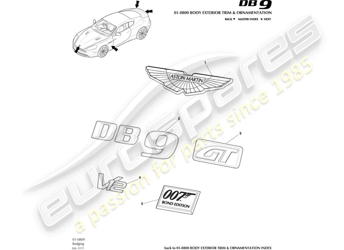 aston martin db9 (2013) badging part diagram