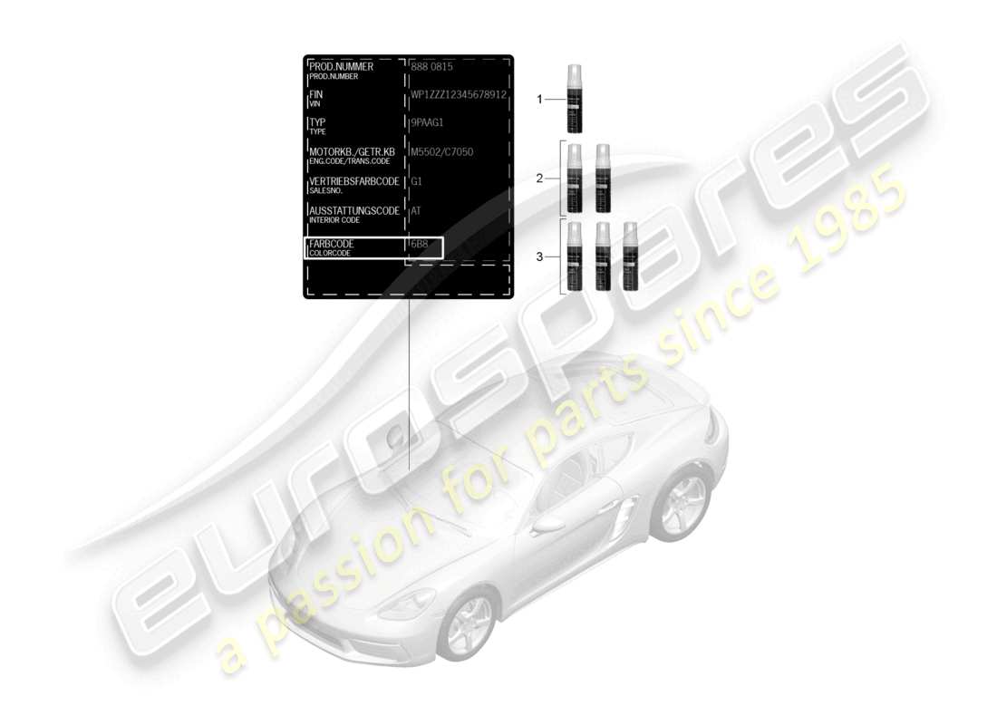 porsche 2023 (718 cayman) paint touch-up applicator paints part diagram