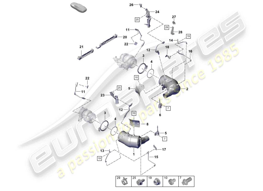porsche 2026 (992-2 turbo / s) catalytic converter petrol particulate filter fastenings and sensors part diagram