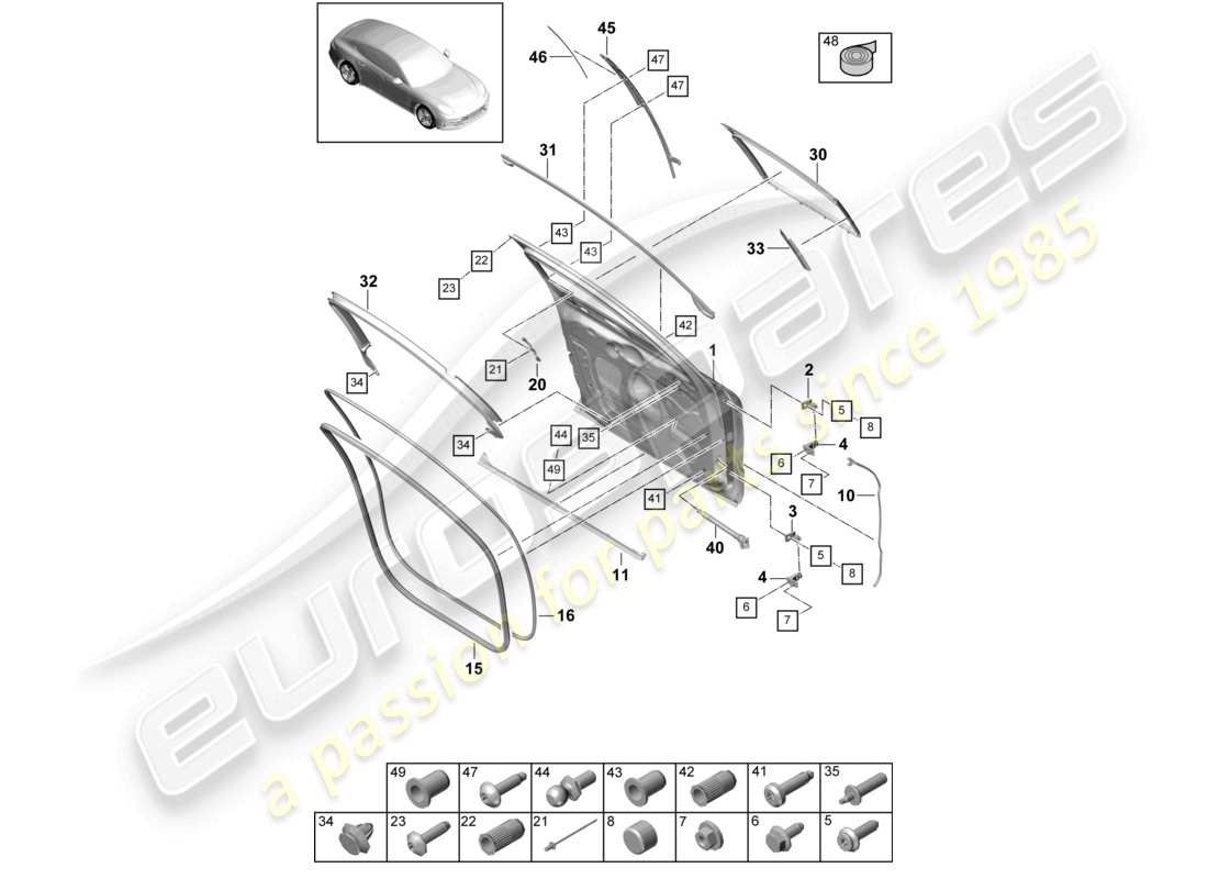 porsche 2021 (panamera 971-1) seal front door shell part diagram