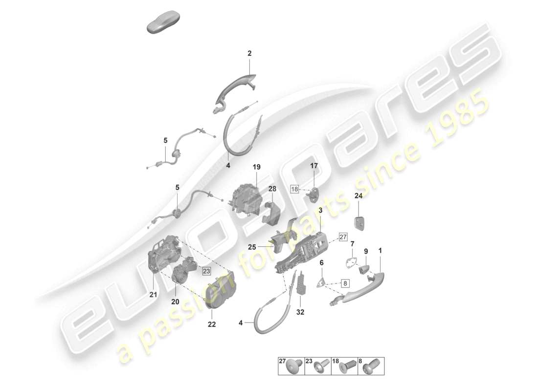 porsche 2021 (panamera 971-2) door handle, exterior rear door lock part diagram