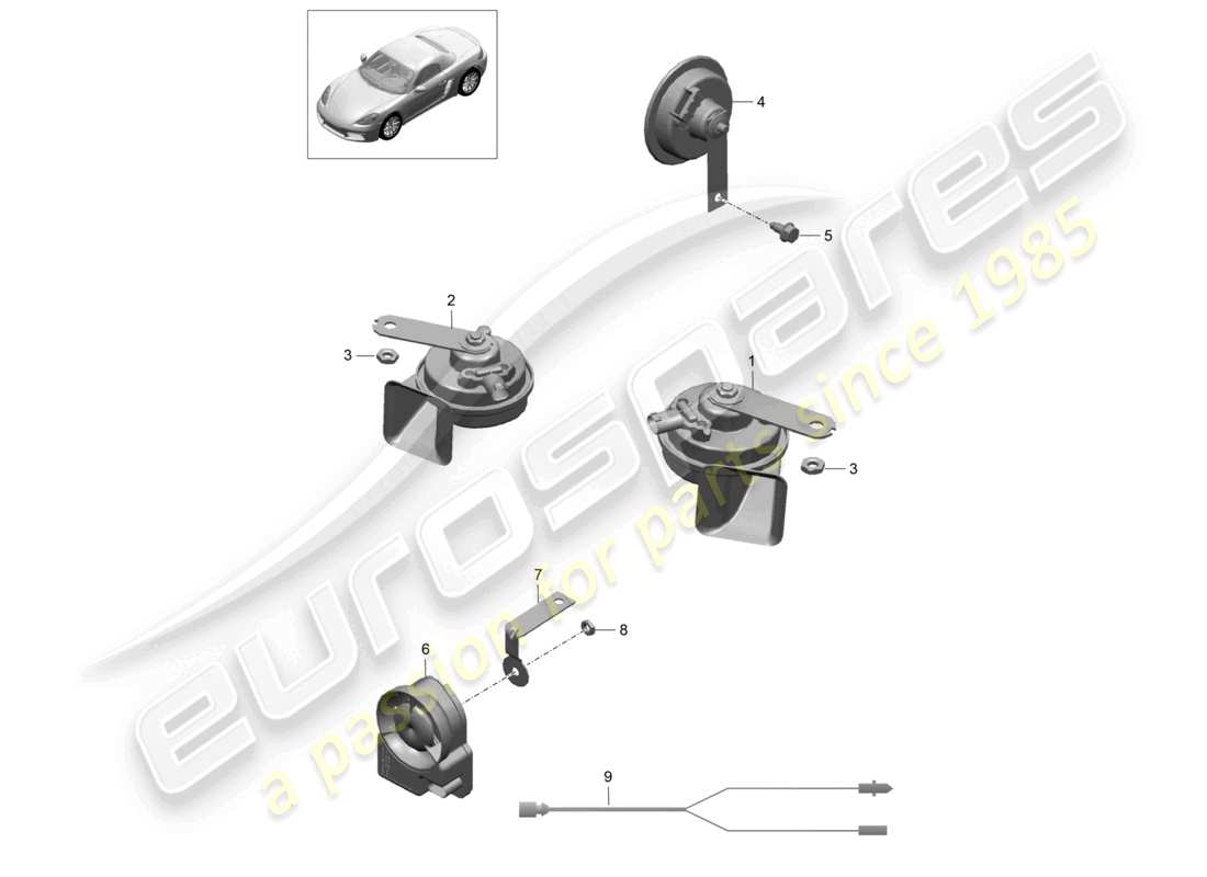 porsche 2022 (718 boxster) fanfare signal horn alarm system part diagram