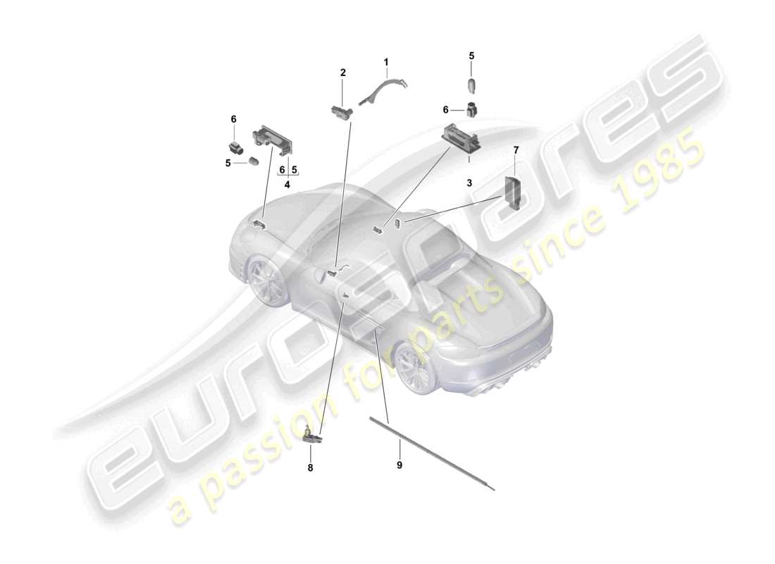 porsche 2024 (718 boxster spyder) interior light door warning light fussraumleuchte luggage compartment lamp glove box light light exterior mirror part diagram