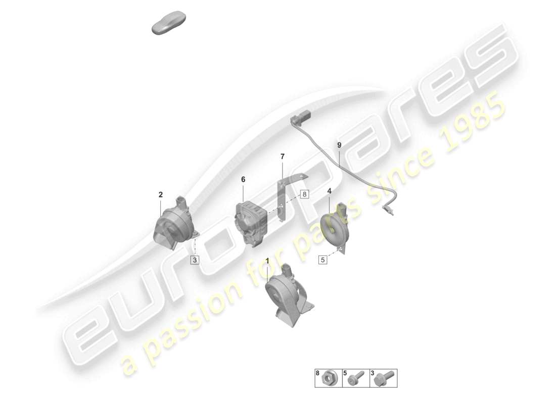 porsche 2021 (panamera 971-2) fanfare signal horn alarm horn part diagram