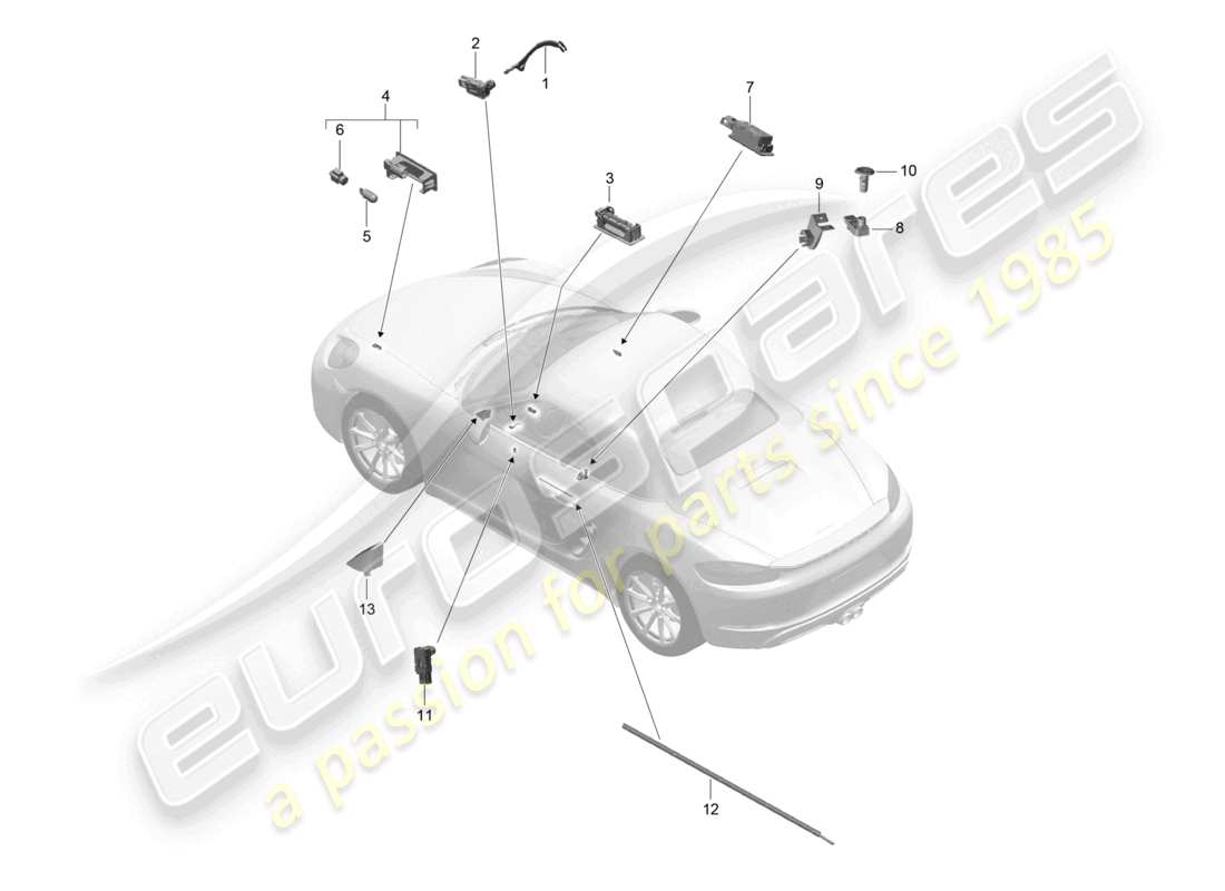 porsche 2022 (718 boxster) interior lighting door warning light footwell light luggage compartment lamp glove box light light exterior mirror part diagram