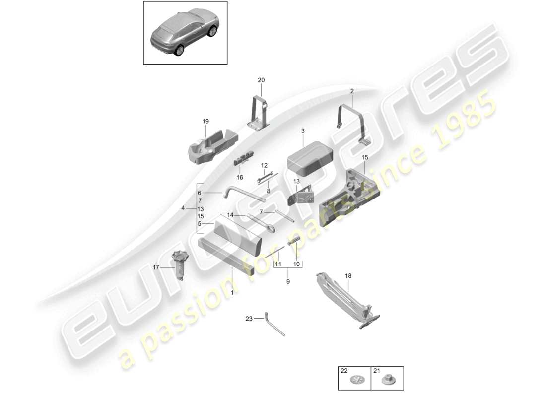 porsche 2021 (macan) tool jack warning triangle first aid kit part diagram