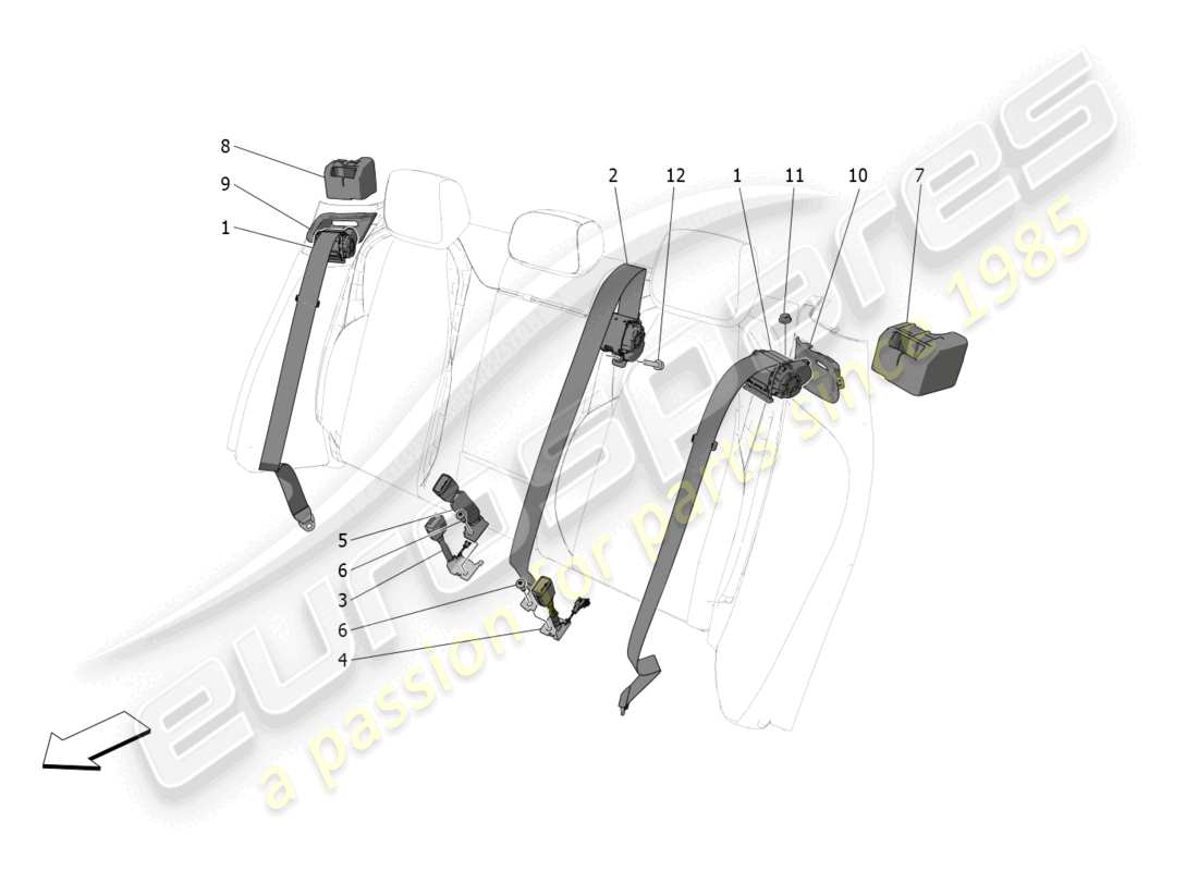 maserati grecale trofeo (2023) rear seat belts parts diagram