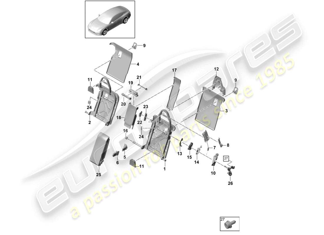 porsche 2021 (panamera 971-1) back seat backrest trim accessories comfort version sport version part diagram