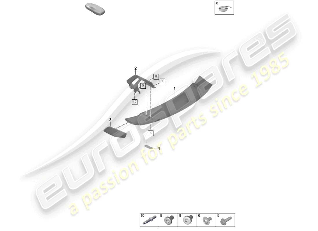 porsche 2025 (992-2 gt3) rear spoiler part diagram