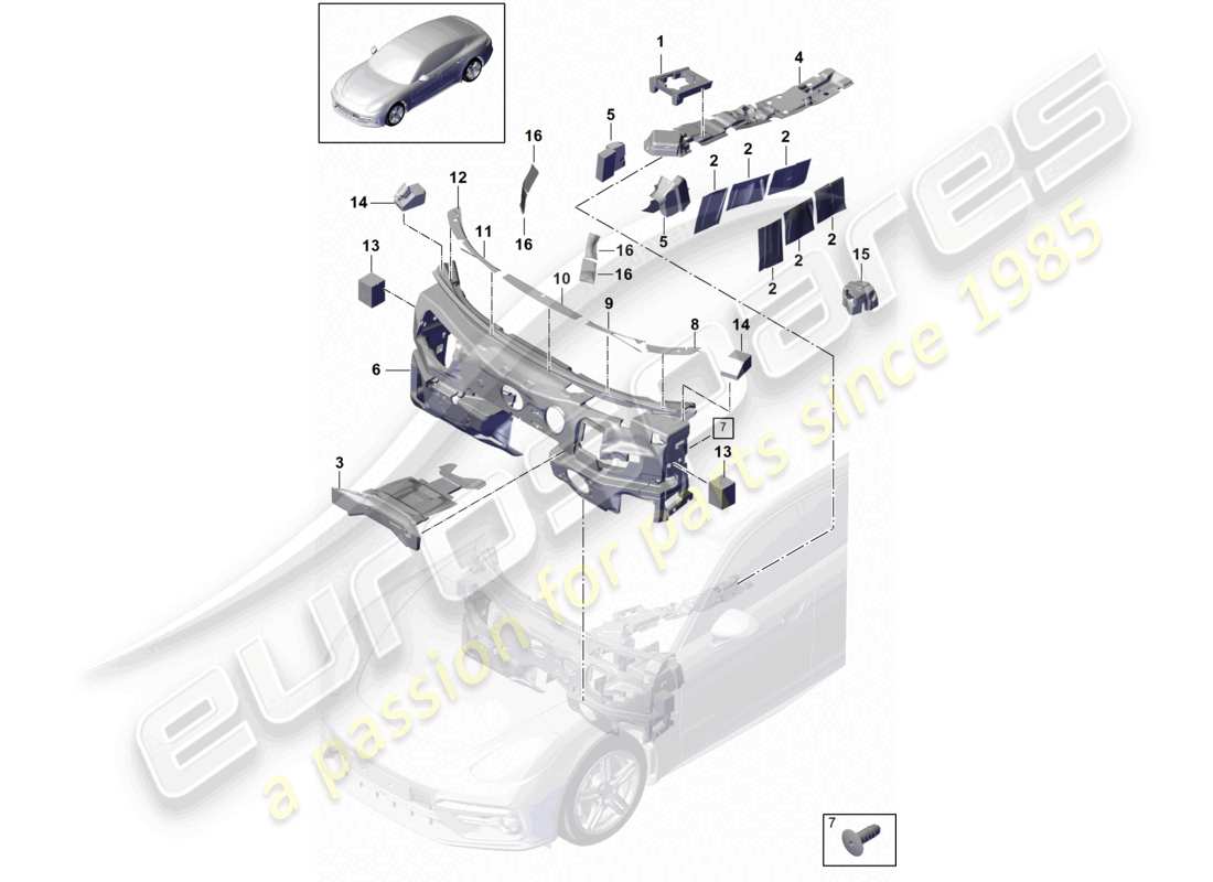 porsche 2021 (panamera 971-1) sound absorber passenger compartment front end underbody part diagram