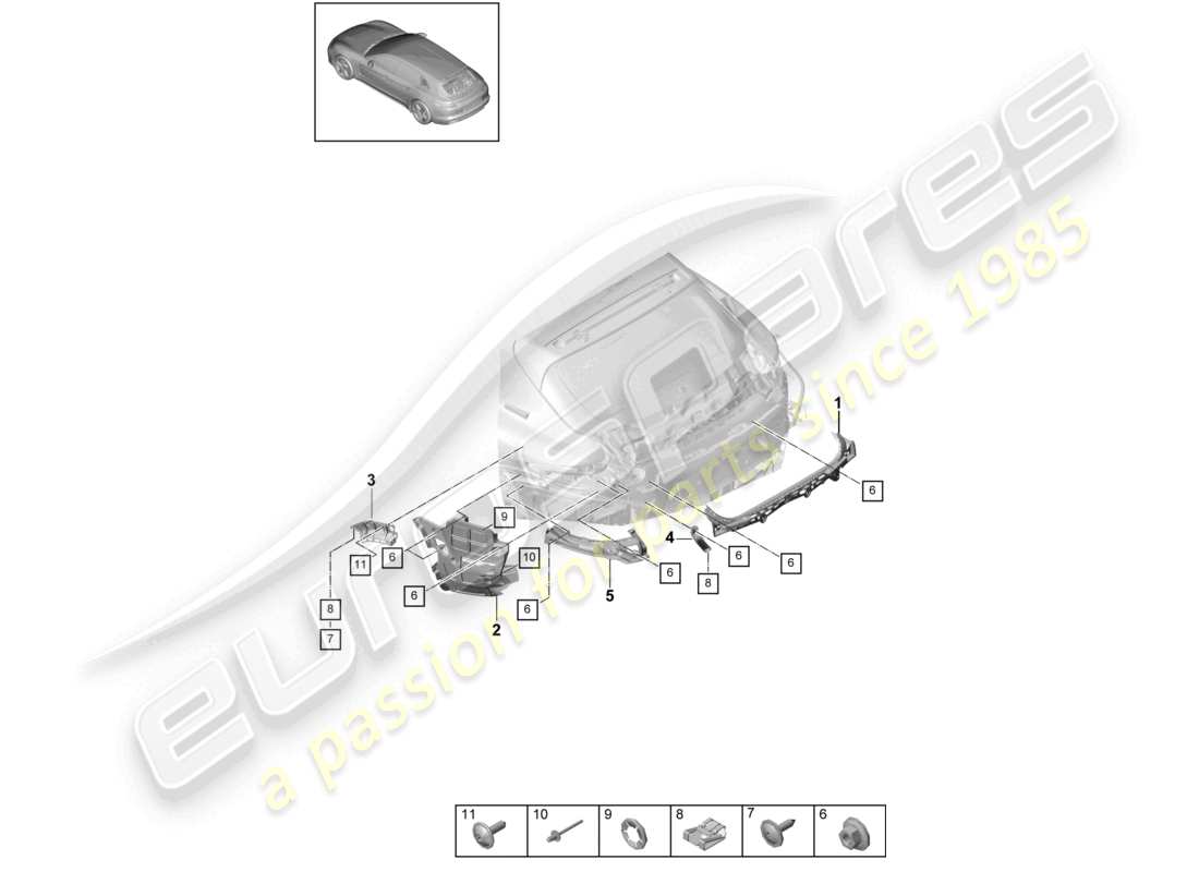 porsche 2021 (panamera 971-1) fasteners rear bumper part diagram