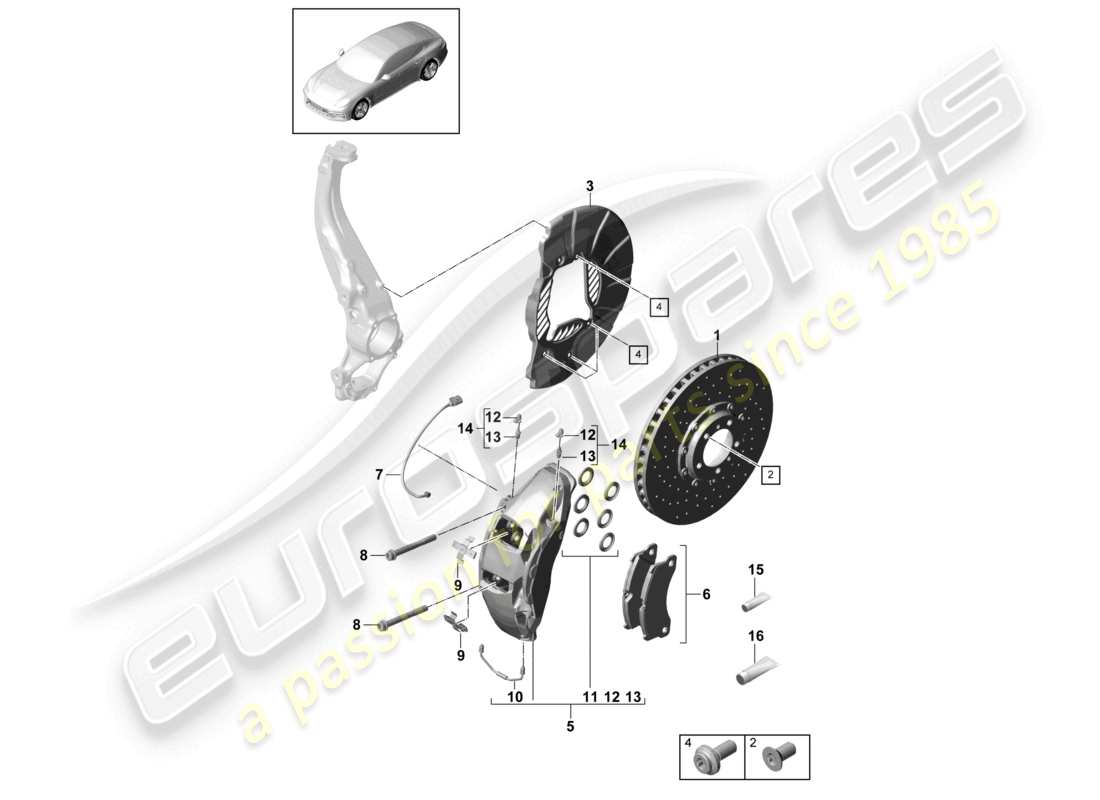 porsche 2021 (panamera 971-1) disc brake pccb front axle parts diagram