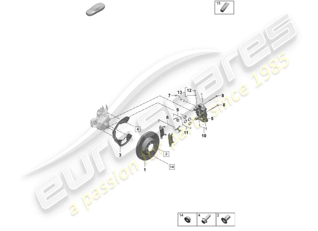 porsche 2026 (taycan 9j1-2) disc brake 19 rear axle white/black part diagram