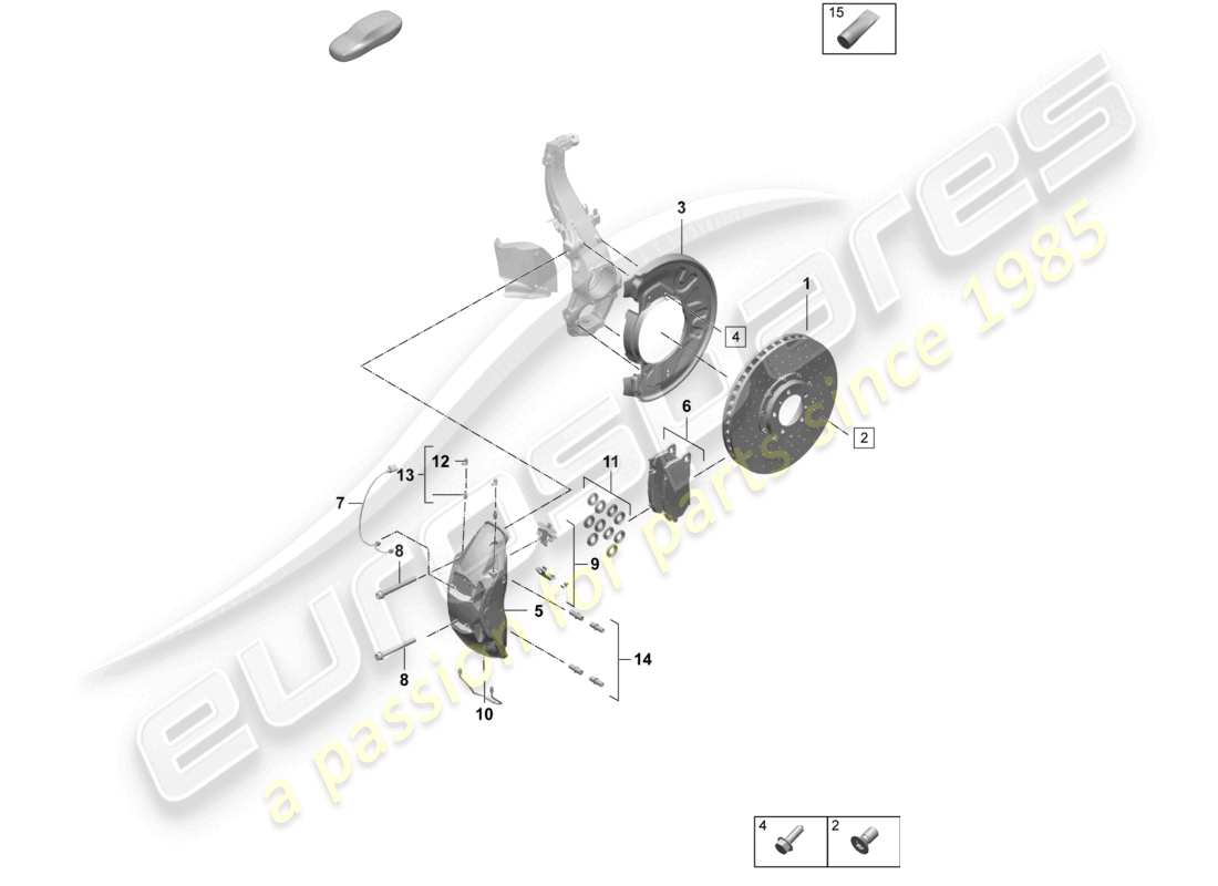 porsche 2026 (taycan 9j1-2) disc brake 19 front axle yellow/black part diagram