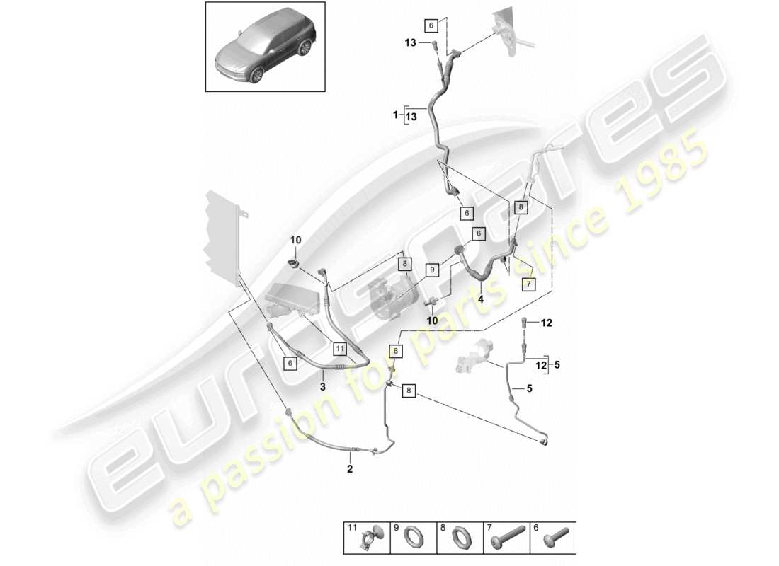 porsche 2022 (cayenne e3 9ya/9yb) refrigerant circuit v6 r134a for vehicles with hybrid drive part diagram