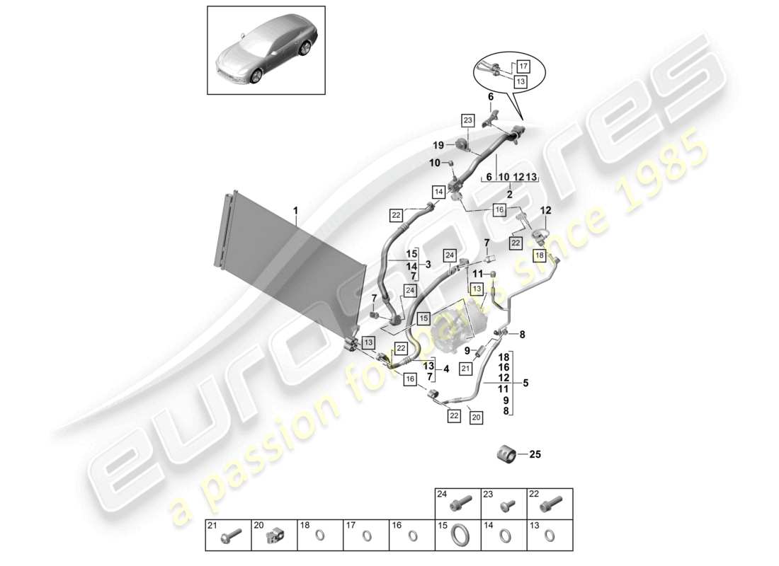 porsche 2021 (panamera 971-1) refrigerant circuit front v6 2,9l turbo hybrid part diagram