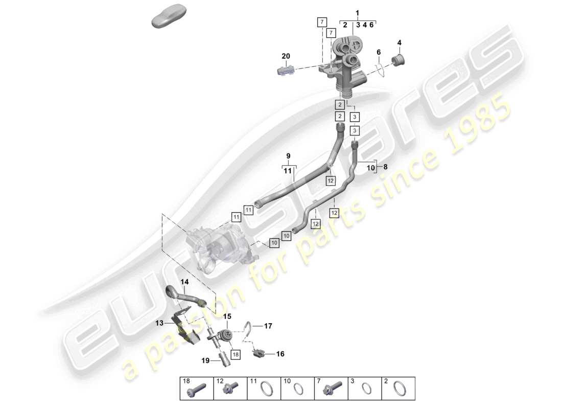 porsche 2022 (718 boxster spyder) coolant cooling system distributor for coolant engine part diagram