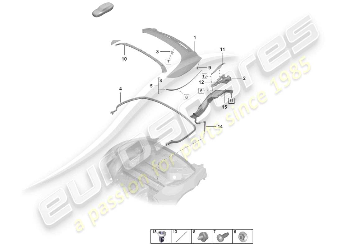 porsche 2023 (992-1 turbo / s) cabrio top stowage box cover part diagram