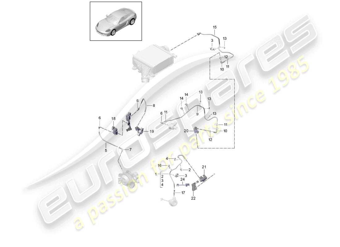 porsche 2024 (718 cayman) control line wastegate coolant pump bypass valve part diagram